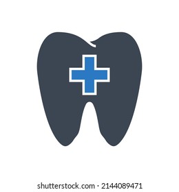 Diente con icono de glifo vector relacionado cruzado. Aislado en fondo blanco