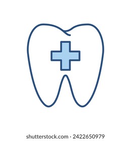 Tooth with Cross Related Vector Icon. Isolated on White Background