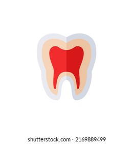 Tooth cross section abstract flat icon. Vector illustration isolated on white background. Medical diagram stomatology poster, anatomical chart with enamel, dentin and pulp, dentistry logo