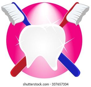 tooth and crossed toothbrushes. vector illustration