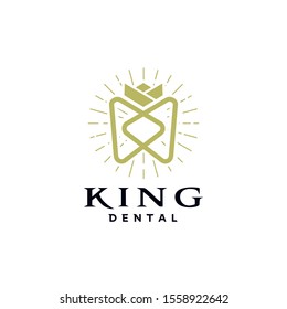 Tooth with crown illustration logo template design for dental or dentist, Vintage Style logo