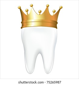 Tooth In Crown, Isolated On White Background, Vector Illustration