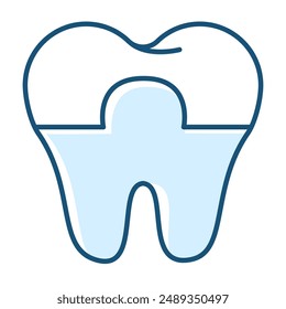 Tooth crown line icon vector isolated. Medical symbol of a tooth with a dental crown. Concept of dentistry and oral health.