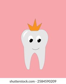 a tooth with a crown on a pink background,