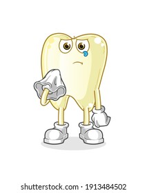 tooth cry with a tissue  character. cartoon mascot vector