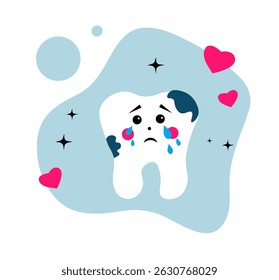 O dente está chorando. Um dente ruim. Estomatologia. Karies
