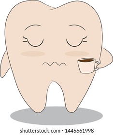 Tooth and cup of coffee. Coffee makes your teeth sick.
