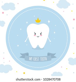 Tooth. Cute character. Flat style. Vector.