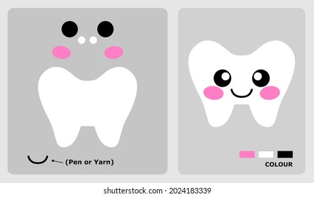 Patrón de carácter lindo dental para el papel o el fieltro artesanal. ilustración vectorial hecha a mano