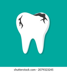 Tooth Decay. Caries And Disease Of Tooth. Icon Of Broken Teeth. Flat Illustration For Care And Healthy Of Teeth And Cavity. Ache In Bad Mouth. Concept Of Toothache For Protection And Hygiene. Vector.