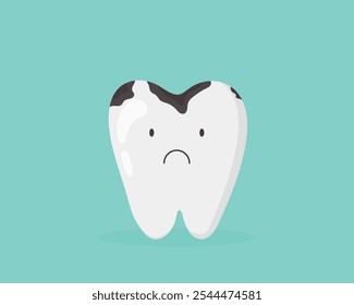 Caries dental. Caries y enfermedad de los dientes. Icono de dientes rotos. Ilustración plana para el cuidado y la salud de los dientes y la cavidad. Dolor en la boca. Concepto de dolor de muelas para protección e higiene. Vector