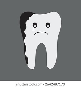 Tooth decay character. Vector Illustration. Isolated grey background