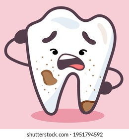 Diente con deterioro dental angustiado.
