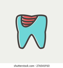 Tooth decay icon thin line for web and mobile, modern minimalistic flat design. Vector icon with dark grey outline and offset colour on light grey background.