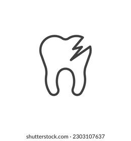 Tooth decay line icon. linear style sign for mobile concept and web design. Cracked tooth outline vector icon. Symbol, logo illustration. Vector graphics