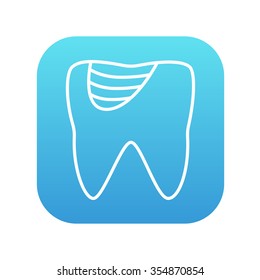 Tooth decay line icon for web, mobile and infographics. Vector white icon on the blue gradient square with rounded corners isolated on white background.