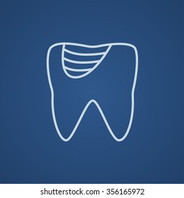 Tooth decay line icon for web, mobile and infographics. Vector light blue icon isolated on blue background.