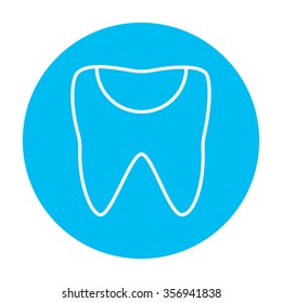 Tooth decay line icon for web, mobile and infographics. Vector white icon on the light blue circle isolated on white background.