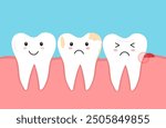 Tooth decay. Plaque teeth. Dental caries. Toothache molar. inflamed and swollen gum. Vector illustration