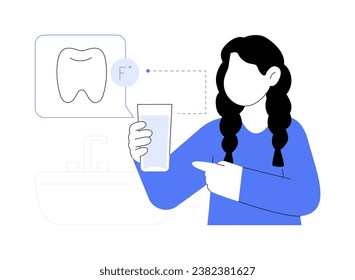 Tooth decay prevention abstract concept vector illustration. Smiling little girl with clean water, fluoridation of drinking water, public health medicine, no tooth decay abstract metaphor.