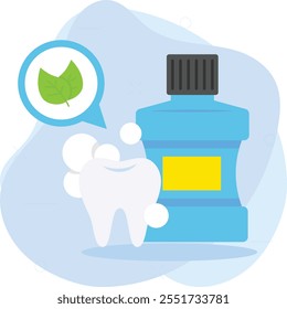 concepto de enjuague bucal de hierba natural, antibacteriano botella de ambientador de aliento diseño de ícono de color de Vector, símbolo de odontología, signo de atención médica, instrumento dental ilustración de stock