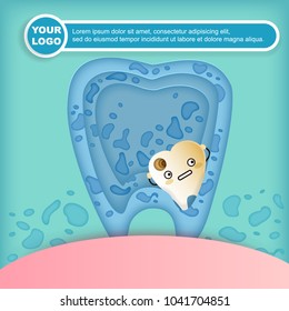 tooth with decay problems on he green background