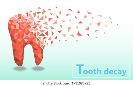 Tooth decay red polygon broken into pieces dental care concept vector illustration