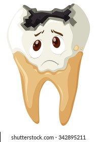 Tooth Decay With Sad Face Illustration