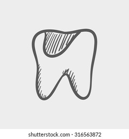 Tooth decay sketch icon for web, mobile and infographics. Hand drawn vector dark grey icon isolated on light grey background.