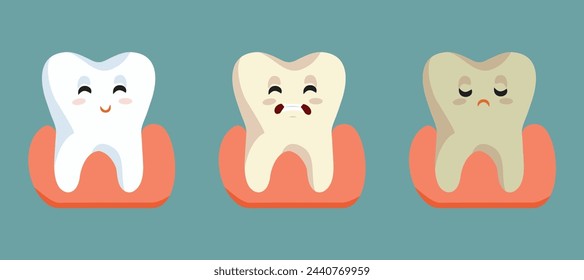 
Zahn-Karies-Stufen Vektor Medical Dental Concept Illustration
Zähne werden mit dem Alter und ohne richtige Pflege gefärbt 
