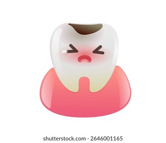 Tooth decay. This cartoon illustration features a broken tooth character expressing pain, highlighting common dental issues in a fun and engaging way. Tooth ache, Tooth pain