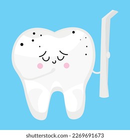 Tooth with decay and tweezers on light blue background