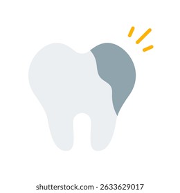 Vetor de cárie dentária para dentes danificados e problemas orais. Ícone de cárie dentária, ilustração de dente não saudável, conceito de problema de cavidade
