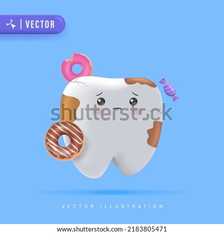 Tooth Decay Vector Illustration for Children Dental Clinic Poster Template Design. Cracked or Broken Teeth Illustration. Dental Plague Character