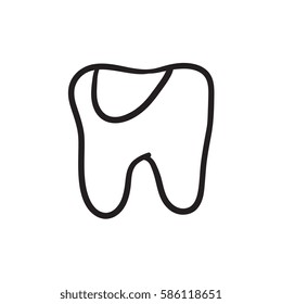Icono de esbozo del vector de deterioro dental aislado en el fondo. Icono de descomposición dental dibujado a mano. Icono de boceto de la decadencia dental para infografía, sitio web o aplicación.