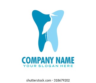 tooth dental blue crane stork heron egret bird silhouette vector logo icon