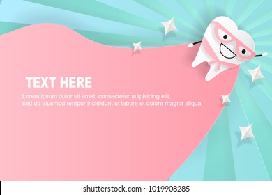 tooth with dental care concept on the green background