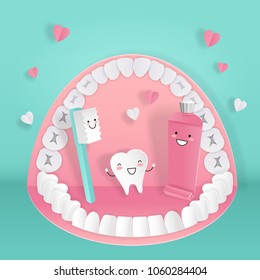 tooth with dental care concept on the green background