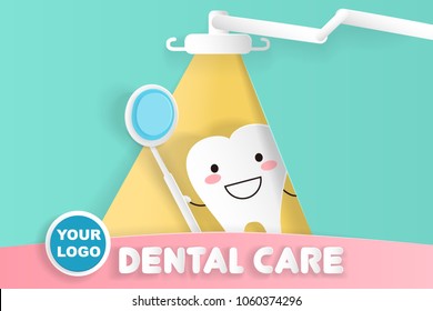 tooth with dental care concept on the green background