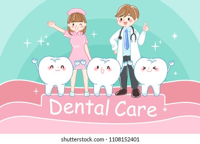 tooth with dental care concept on the green background