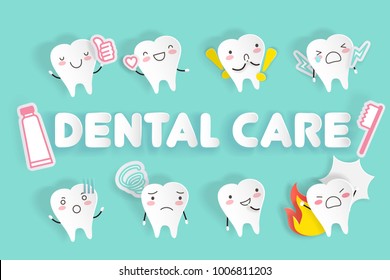 tooth with dental care on the green background