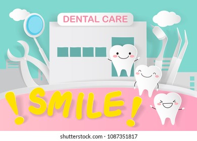 tooth with dental care on the green background
