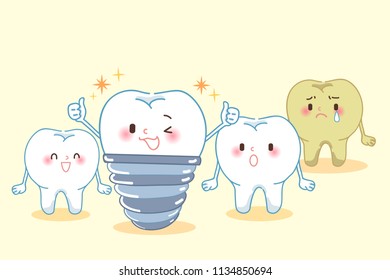 tooth with dental care on the yellow background