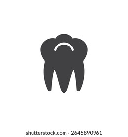 Ícone sólido de cuidados dentários. Um ícone de glifo vetorial de um molar usado na saúde bucal. Este ícone médico arrojado funciona como um símbolo e sinal para temas de higiene e odontologia.