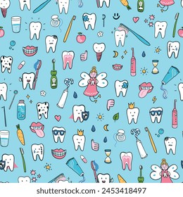 Tooth dental care vector illustrations set.