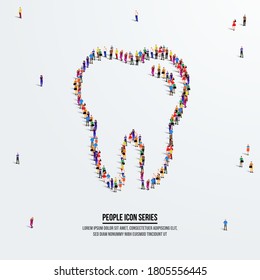Tooth dental concept. A large group of people form to create a shape tooth. People icon series. Vector illustration.