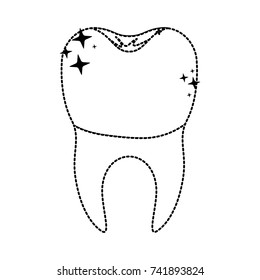 tooth with dental crown and root in black dotted silhouette vector illustration