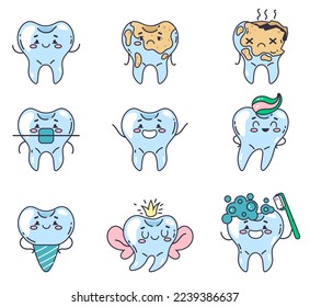 Tooth dental cute characters abstract concept set. Vector graphic design illustration