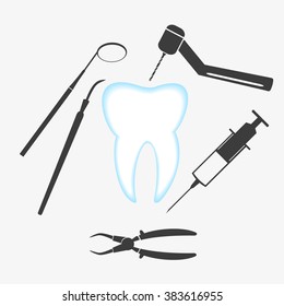 tooth and dental examination tools set eps10