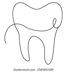 Tooth with Dental Floss Line Art